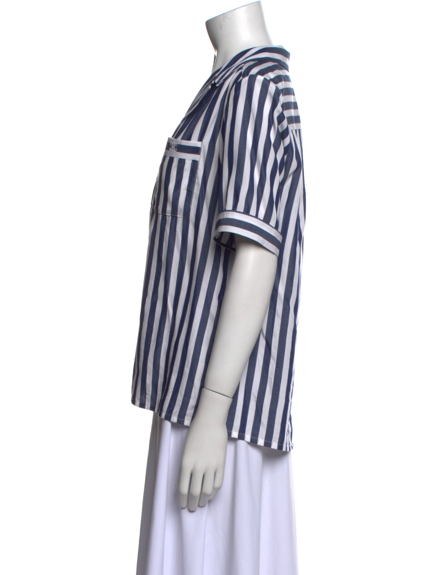 Celine Striped V-Neck Button-Up Top